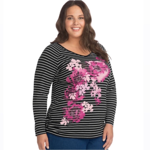 Hanes Tops - 🚫JMS By Hanes Soft Flower Mix Side Shirred Graphic Tee Plus Size 3X